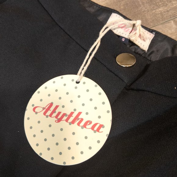 ALYTHEA  25" Waist Flared Crepe Black Flat Pocket Pants Small Work Evening Crop - Picture 3 of 4